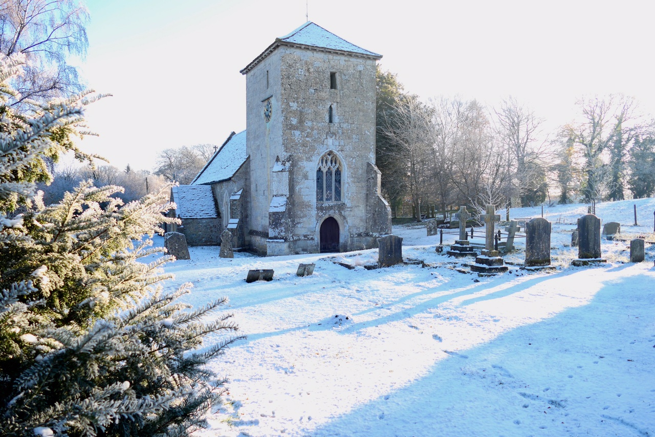 Little Cheverell Church in the snow